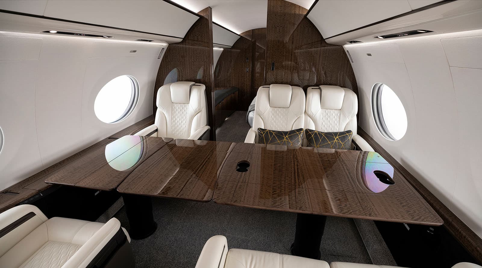 Gulfstream G700 conference suite with quilted leather seating